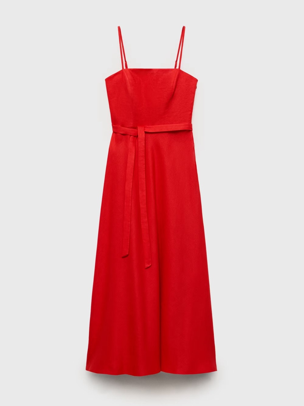 NEW MANGO RED BOW LINEN-BLEND DRESS